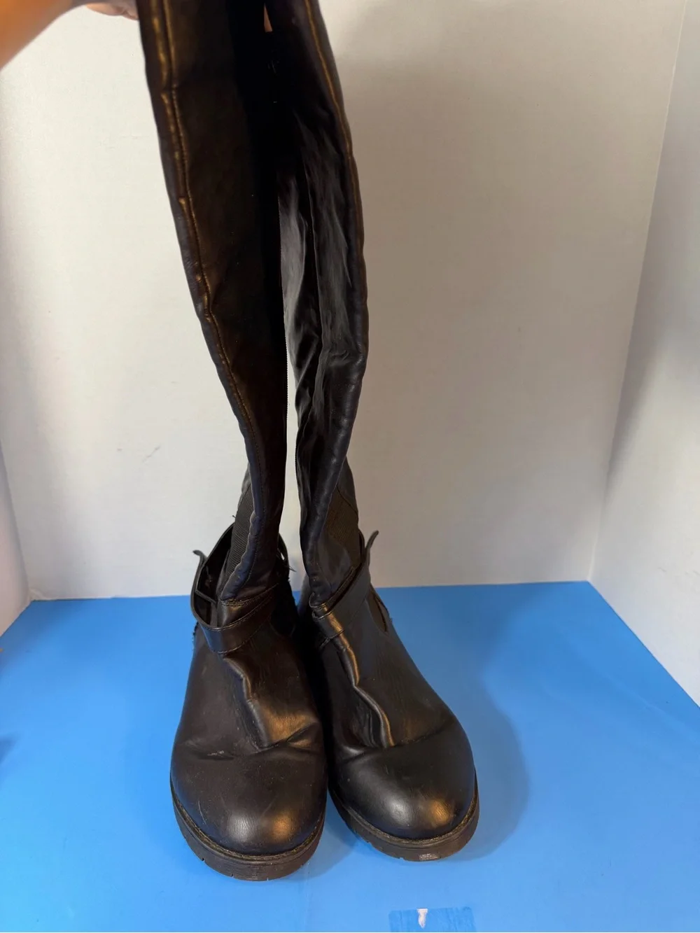 Black Knee-High Leather Riding Boots